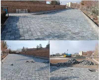 ادامه عملیات کفسازی و نصب تایل بتنی و موزائیک فرش پارک دانش ۱۶