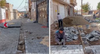 📷گزارش تصویری|  عملیات نصب تایل بتنی و کانیو وسط کوچه ۱۷شهریور۱۲/۱