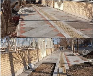 ادامه عملیات کفسازی وسنگ فرش پیاده رو روبه رواداره دارایی