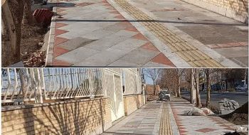 ادامه عملیات کفسازی وسنگ فرش پیاده رو روبه رواداره دارایی